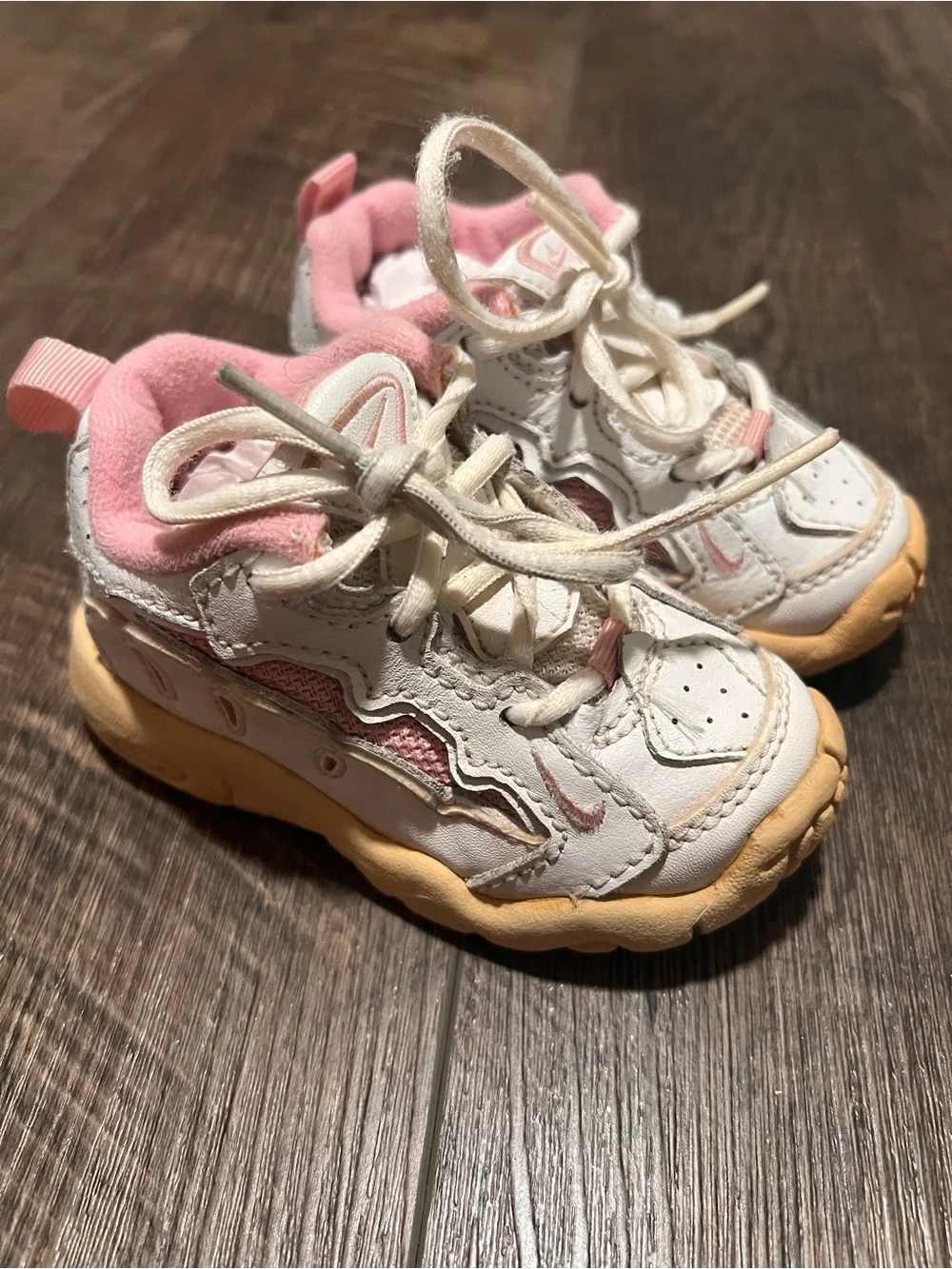 Vintage Nike Kids White and Pink Sneakers with Tan Sole